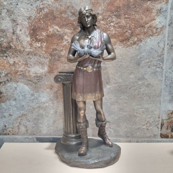 Hymenaeus Bronze Statue Sculpture Holding Two Doves Greek God of Marriage Feasts - Picture 1 of 10